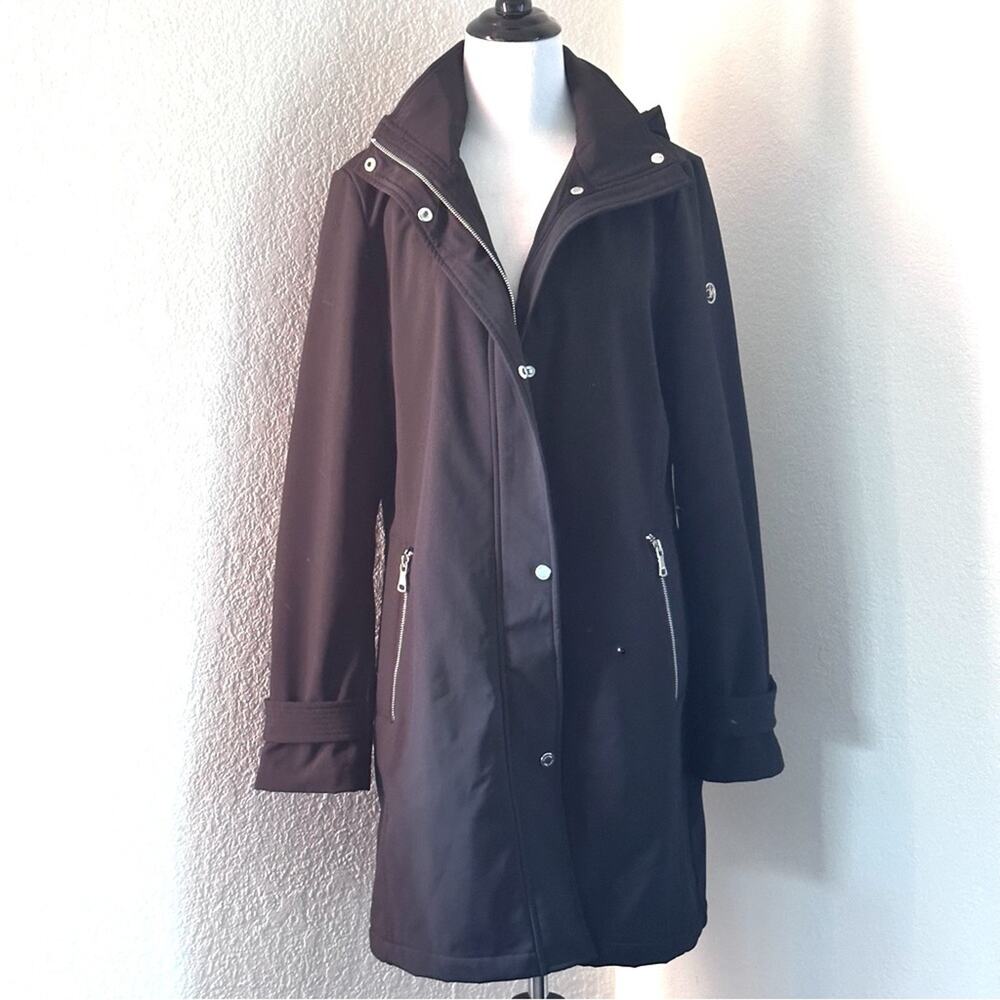 Calvin Klein Black Hooded Trench Coat Soft Shell Rain Jacket Coat Parka M